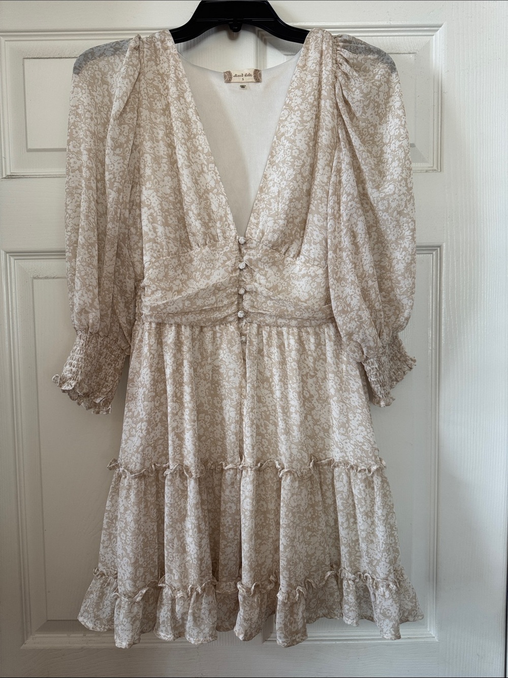 Altar'd State Cream Floral Button-Front Tiered Mini Dress